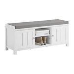 SoBuy® FSR35-W, White Storage Bench with 2 Doors & Removable Seat Cushion, Shoe Cabinet Shoe bench