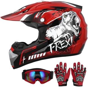 OUMURS DOT Youth Dirt Bike Helmet with Goggles & Gloves for 5-14 Years Old, Kid ATV Helmet for Youth Boys Girls, Four Wheeler Helmet Kids, Motocross BMX MX UTV Offroad Street Go Kart Riding Dirt Bike