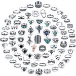 82 Pcs Vintage Silver Knuckle Rings Set for Women, Bohemian Stackable Joint Finger Rings, Retro Stone Crystal Stacking Midi Rings Pack