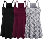 SUIEK Women's Nursing Tank Top Cami Maternity Bra Breastfeeding Clothes (Medium, A-Black+Burgundy+Grey Print)