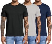 Boyzn Men's 3 Pack Cotton T-Shirts, Men's Short Sleeve Tees, Crewneck Cotton T-Shirts for Men Black/Grey/Navy-3P01-XL