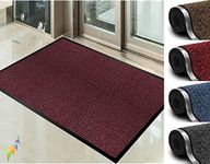 Abaseen Door Matts Indoor & Outdoor Washable Large Kitchen Barrier Mat Heavy Duty Non-slip Rubber Back Entrance Rug Shoes Scraper Super Absorbent Front Door Mat Carpet (80x120 cm, Red)