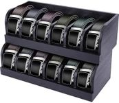 CLBDRESS Belt Organizer for Closet, 12 Compartments Belt Storage Box, Bamboo Display Case for Tie, Watches and Belt, Belt Holder Storage Organizer for Men Women, Gift for Husband, Family, Friends