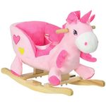 HOMCOM Rocking Horse, Kids Plush Ride on Unicorn with Songs, Wooden Base, Seat Belt, for Toddlers 18-36 Months, Pink