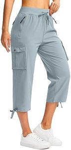 Soothfeel Women's Cargo Capris Pants with 6 Pockets Lightweight Quick Dry Travel Hiking Summer Pants for Women Casual (Light Grey, XS)
