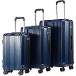 Coolife Luggage Expandable Suitcase PC+ABS with TSA Lock Spinner 20in24in28in (Navy, 3 Piece Set)