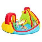 GYMAX Kids Bouncy Castle, Inflatable Double Slides Water Park with Climbing Wall, Water Gun and Carry Bag, Indoor Outdoor Activity Center for 3-10 Years Olds, 480x420x233cm