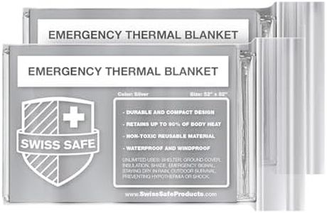 Swiss Safe 2 Pack Mylar Emergency Blankets for Survival - Compact & Insulated for Cold Weather - Designed for NASA, Outdoor, Running, Camping, Survival, First Aid Car Kit - Silver, 2 Pack