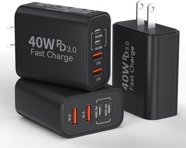 USB C Wall Fast Charger Block, 40W 4-Port Type C Chargers Fast Charging Blocks PD Power Charger Adapter+QC 3.0 USB Multiport Charger Brick for Phone 17/16/15/14/13/12 Pro Max, i-Pad, Galaxy S25-3Pack