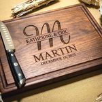 Walnut Artisan Personalized Cutting Boards, Custom Wedding, Anniversary or Housewarming Gift Idea, Wood Engraved Charcuterie Board for Couples, Kitchen or Chef, Initial Design 027