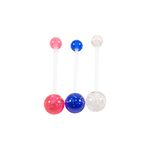 Glitter Pregnancy Maternity Belly Navel Bar Bioflex/Plastic Flexible PFTE Body Piercing Jewellery bars/rings (Set of 3 - Blue, Pink, Clear)