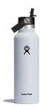 HYDRO FLASK - Water Bottle 621 ml (21 oz) - Vacuum Insulated Stainless Steel Water Bottle with Flex Straw Cap - BPA-Free - Standard Mouth - White