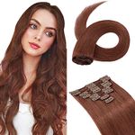 Hairro Clip in Hair Extensions Human Hair (14 Inch #33 Dark Auburn) Remy Human Hair Light Real Human Hair Clip in Extension for Women for Party Concert Date 60g 8PCs