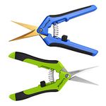 Lumo-X 2 Pack Pruning Snips Combo Kit with Straight and Cruved Blades for Bud Trimming, Garden Scissors, Pruning Shears for Plant Leaves and Bonsai