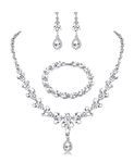 JeryWe Necklace Dangle Earrings Bracelet Set for Women Bride Bridesmaid Crystal Bridal Jewelry Set for Wedding Engagement Party Prom Jewelry Set