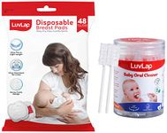 LuvLap 40pcs Oral Care Disposable Mouth Swabs, 0-36 Months, White & Ultra Thin Honeycomb Nursing Breast Pads, 48pcs