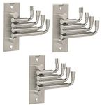 DOCOSS Stainless Steel Flexible 4 Pin Hooks and Cloth Hanger for Wall, Bathroom & Door, Pack of 3, Silver