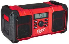 Milwaukee 2890-20 18V Dual Chemistry M18 Jobsite Radio with Shock Absorbing End Caps, USB 2.1A Smartphone Charging, and 3.5mm Aux Jack, red