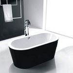 59 In Black Acrylic Freestanding Bathtub Soaking SPA Flat Bottom Stand Alone Tub Modern Style with Overflow and Drain, cUPC Certified (DK-SLD-YG858)