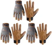 HANDLANDY Leather Work Gloves Mens & Women, Utility Safety Mechanic Working Gloves Touch Screen, Flexible Breathable Yard Work Gloves (Large, Brown-Cowhide Palm, Pack of 3)