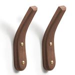 COCOYA Wood Hooks Wall Mounted,Minimalist Easy Install Natural Real Walnut Mid Century Farmhouse Simple Rustic Home Foyer Entryway Decor for Hanging Hat Cap Backpack Bag Coat Towel Clothes(2 Pack)