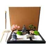 ZEN&TAO Japanese Zen Garden Kit, Black Tray with Two Trees, Two Mosses, Buhhda Statue, Bridge, Stones and Sand Toolset, 2024 New Upgrades, for Meditation, Relaxation and Gifting.