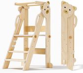 Helangel Foldable Toddler Tower,Learning Tower with Adjustable Height,Mothers' Helper Montessori Learning Step Ladder Durable and Safe Design for 18 Month-6Years 41 x 46.5 x 91.5cm