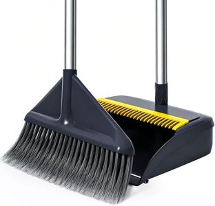 Broom and Dustpan Set for Home with 52 Inch Long Angled Handle - Stand Up Dustpan No Warping Metal Edge, Ergonomic Sweeping, 4 Layer Bristles and Hair Cleaning Teeth for Kitchen Office