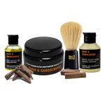 Pink Woolf Oudh And Sandalwood Pre-Shave Oil, After-Shave Lotion, Shaving Brush, Ultra Moisturizing Shave Cream For All Skin Types, Shaving Combo Kit For Men - Pack of 4