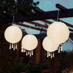 4PCS Solar Chinese Hanging Garden Lanterns with Tassels IP55 Waterproof Nylon Cloth LED Lights Paper Lanterns for Garden Patio Yard Weddings Birthdays Parties and Events (Champagne)