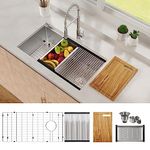 32 inch Workstation Kitchen Sink, TECASA Undermount Deep Single Bowl, Stainless Steel with Integrated Ledge and Accessories (Pack of 5), World-class Manufacturing Standard (32" x 18" x 10")