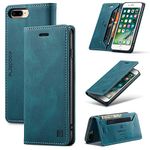 TOHULLE for iPhone 6 Plus 6S Plus iPhone 7 Plus iPhone 8 Plus Case, Vintage Flip PU Leather Wallet Case RFID Blocking Card Holder Kickstand Built-in Magnetic Closure Phone Case - Blue