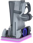 PS5 Pro Stand with RGB Lights, PS5 Charging Station for PS Portal, DualSense, Edge Controllers, and PS5 Cooling Station Compatible with PS5, PS5 Slim, PS5 Pro, Disc & Digital Editions - Gray