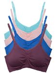Kalon 4 Pack Nylon Spandex Removable Pads Comfort Bras Ext Sizes, Light Vintage, M/L