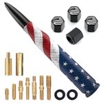 Car Truck Short Antenna Replacement with Valve Stem Caps American Flag Design for Ford F150, F Series, GM Chevy Silverado, GMC Sierra, Dodge RAM, Jeep Wrangler - 1990-Current, Black, 5.5inch