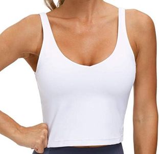 Women’s Longline Sports Bra Wirefree Padded Medium Support Yoga Bras Gym Running Workout Tank Tops (White, Small)