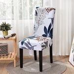 Lukzer 6PC Elastic Stretchable Dining Chair Cover Universal Protective Slipcover (White Leaf Print/ 6Cover), Polyester