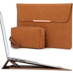 HYZUO 15 Inch Laptop Sleeve Case Cover with Stand Feature for MacBook Pro 15 2019-2016, MacBook Air 15.3/15 M3 M2 A3114 2023-2024, 15" Surface Laptop 7-3, with Pouch, Brown(Smiley)