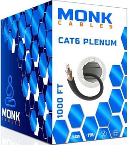 MONK CABLES | CAT6 Plenum Cable 1000ft | UTP, 23AWG, 550MHz | DSX-8000 Certified | Most Certified Cable of The Whole Market (Black)