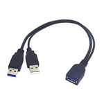 USB 3.0 Y Splitter Cable, Haokiang 1Feet USB 3.0 Type A Male to Dual USB Female 1 to 2 Y Splitter Sync Data Charger Cable Cord(One Side Only for Charging) (USB3.0 1F/2M)