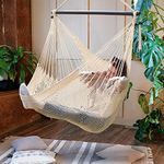 Bathonly Large Hammock Chair with Spreader Bar, Caribbean Hammock Swing Chair, XL Hammock Chair Outdoor Indoor, 330 LBS Weight Capacity, Beige