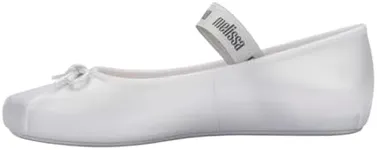 Melissa Sophie Jelly Flats for Women - Soft & Flexible Ballet Flats for Women with Bow Applique & M-Logo Strap, Slip-on Closed-Toe Women’s Jelly Shoes, Ballerina Flats, Pearly White, 10