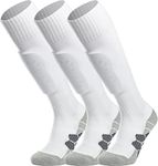 APTESOL Youth Soccer Socks Knee High Team Sport Cushion Sock Women Men Long Tube Cotton Athletic Compression Socks (3-Pair White-A,X-Small)