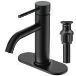 FORIOUS Bathroom Faucet, Black Bathroom Faucet Single Hole Bathroom Sink Faucet, Stainless Steel Modern Vanity Faucet for Bathroom Sink Basin with Pop-up Drain, Matte Black