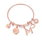 Yesilver Best Friend Bracelets Gifts for Women, 14k Rose Gold Plated Pinky Promise Bracelet Handmade Initial Charm Inspirational Gifts Couple Friendship Bracelets for Women Couples Friends