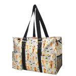 NGIL Utility Water Resistant Tote Bag, Top Zipper Closure, Perfect Gifts for Working Women, Teachers, Nurses, Gym bag, Floral Cow-black