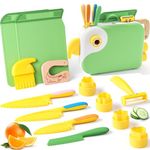Yeeammk 13PCS Toddler Knife Set with Playful Bird Organizer, Montessori Real Cooking Tools for Kids with Safe PP Material for Educational Fun (Green)