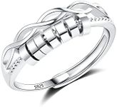 Cangall Silver Anxiety Rings, 925 Sterling Silver Anxiety Fidget Ring, Adjustable Open Relieving Fidget Ring with Beads Spinner Ring, Unisex Silver Fidget Ring, Fatigue Relief Gifts for Men Girls