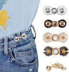 TOOVREN Pant Waist Tightener, Detachable Jean Buttons for Loose Jeans, No Sew and No Tools Button Pins for Jeans, Adjustable Jean Buttons Pins, Daisy Flower Instant Pants Button Tightener 4 Sets