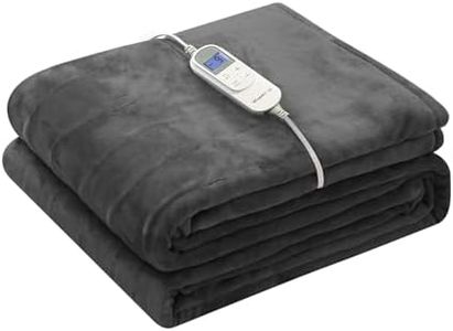 Wapaneus Heated Blanket Electric Blanket with 10 Heating Levels 12 Hours time Settings and Auto Shut Off, Flannel Fast-Heating Electric Blanket，72" x 84" Full Size,Dark Grey